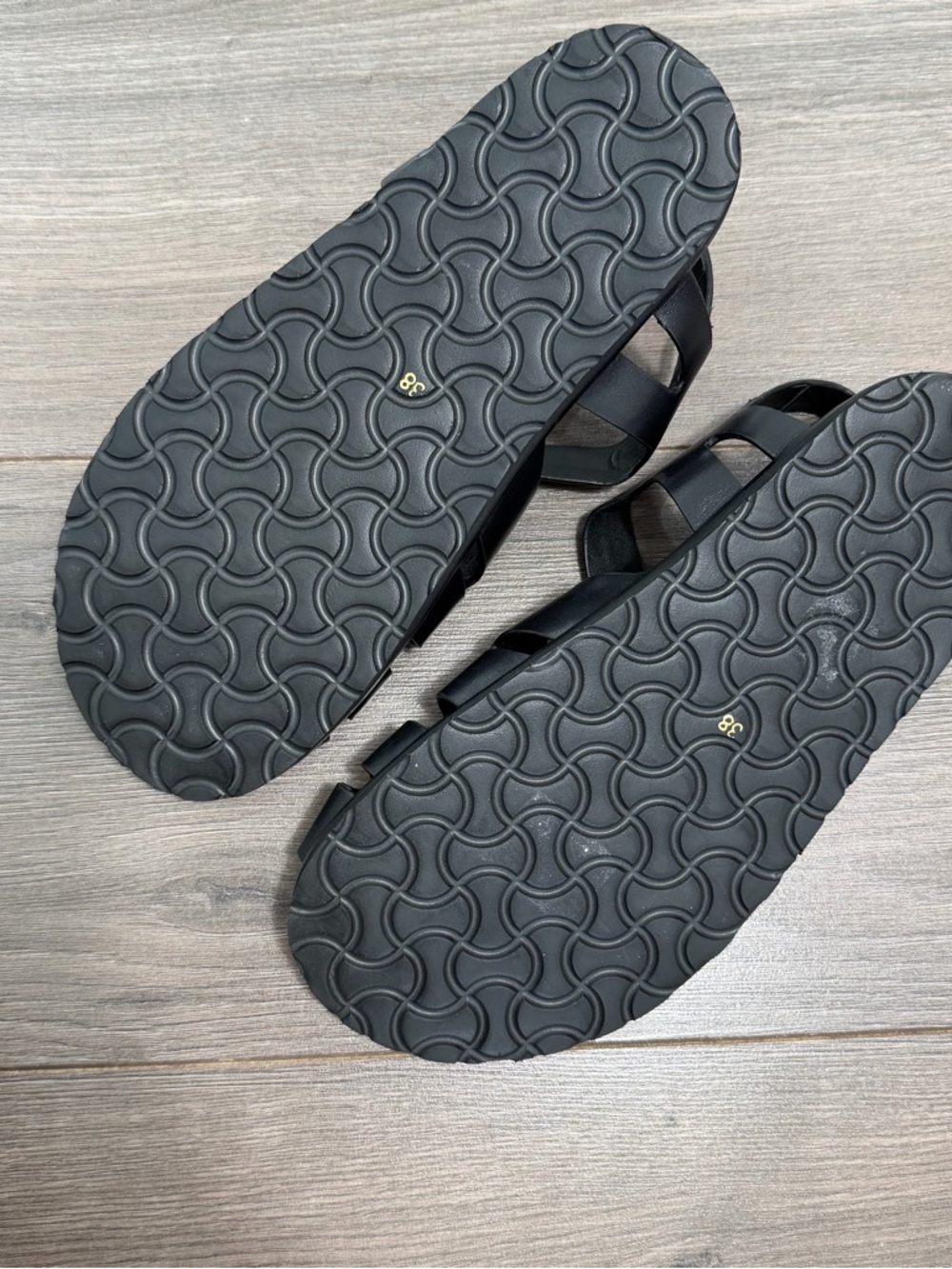 John Lewis Black Leather Fisherman Sandals with Gold Buckle - Picture 10 of 10